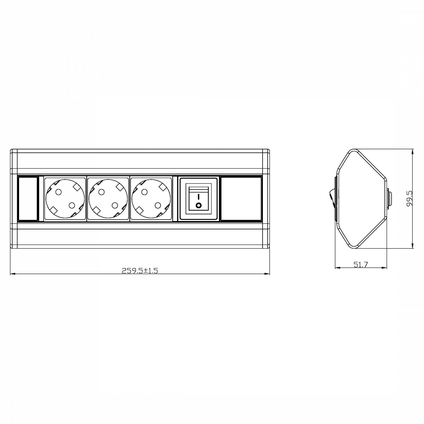 Möbel-Steckdose Schalter Mehrfachsteckdose Küche Büro Steckdosenleiste 2m Kabel