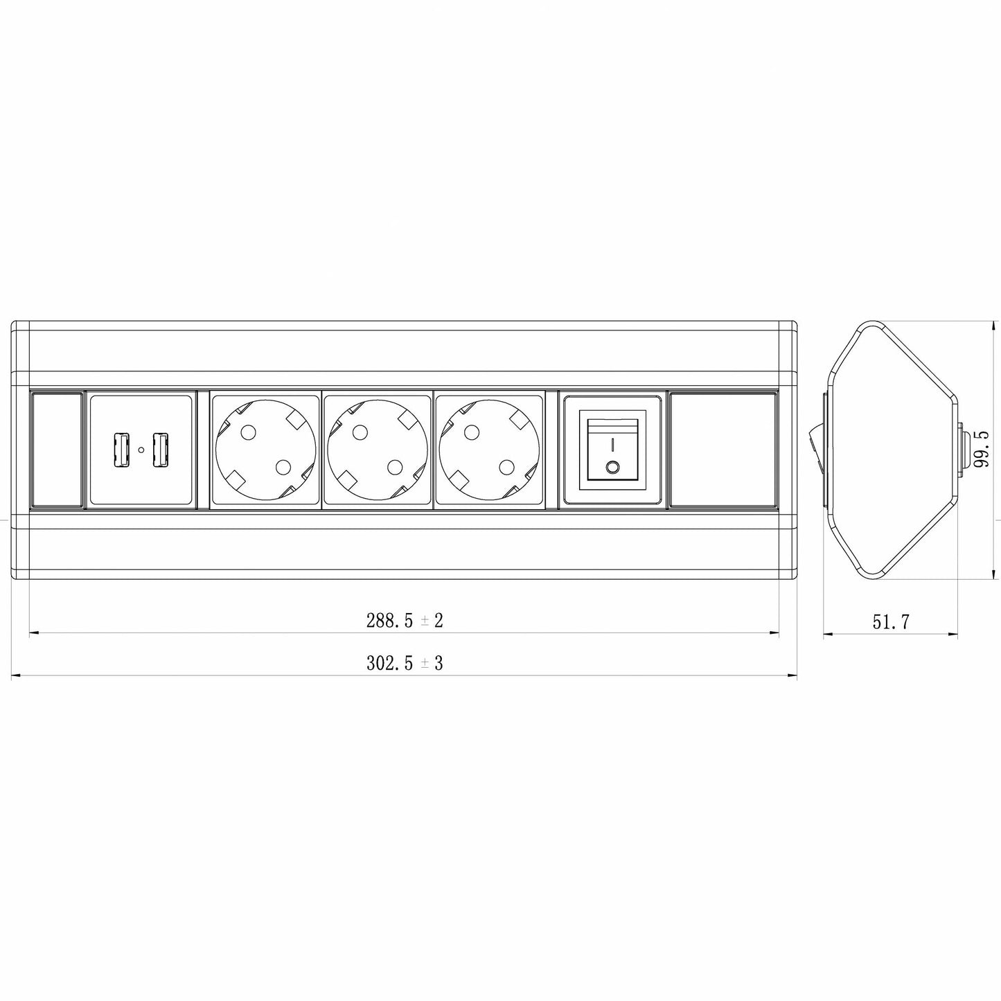 Möbel-Steckdose Schalter USB Tischsteckdose Küche Büro Steckdosenleiste 2m Kabel
