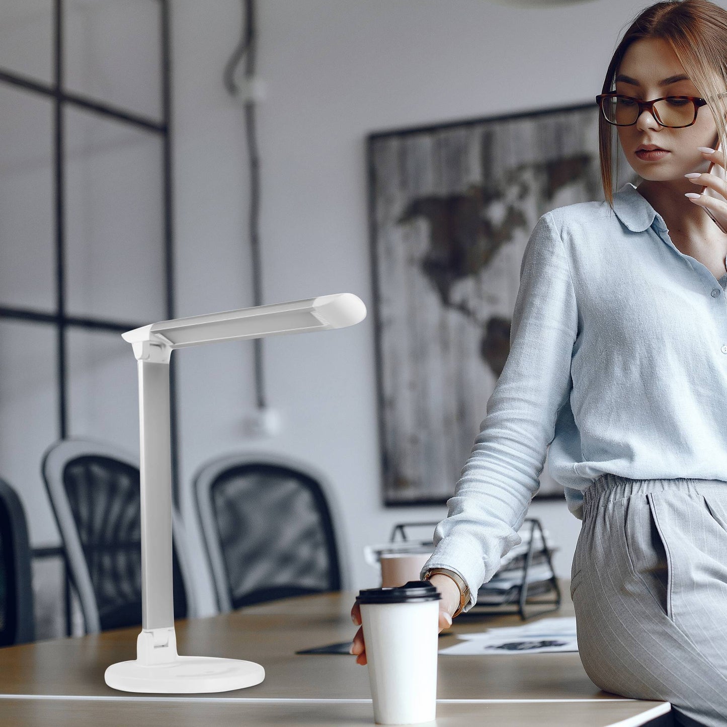 LED Tischleuchte weiß dimmbar mit USB Schreibtischlampe Büroleuchte 3Lichtfarben