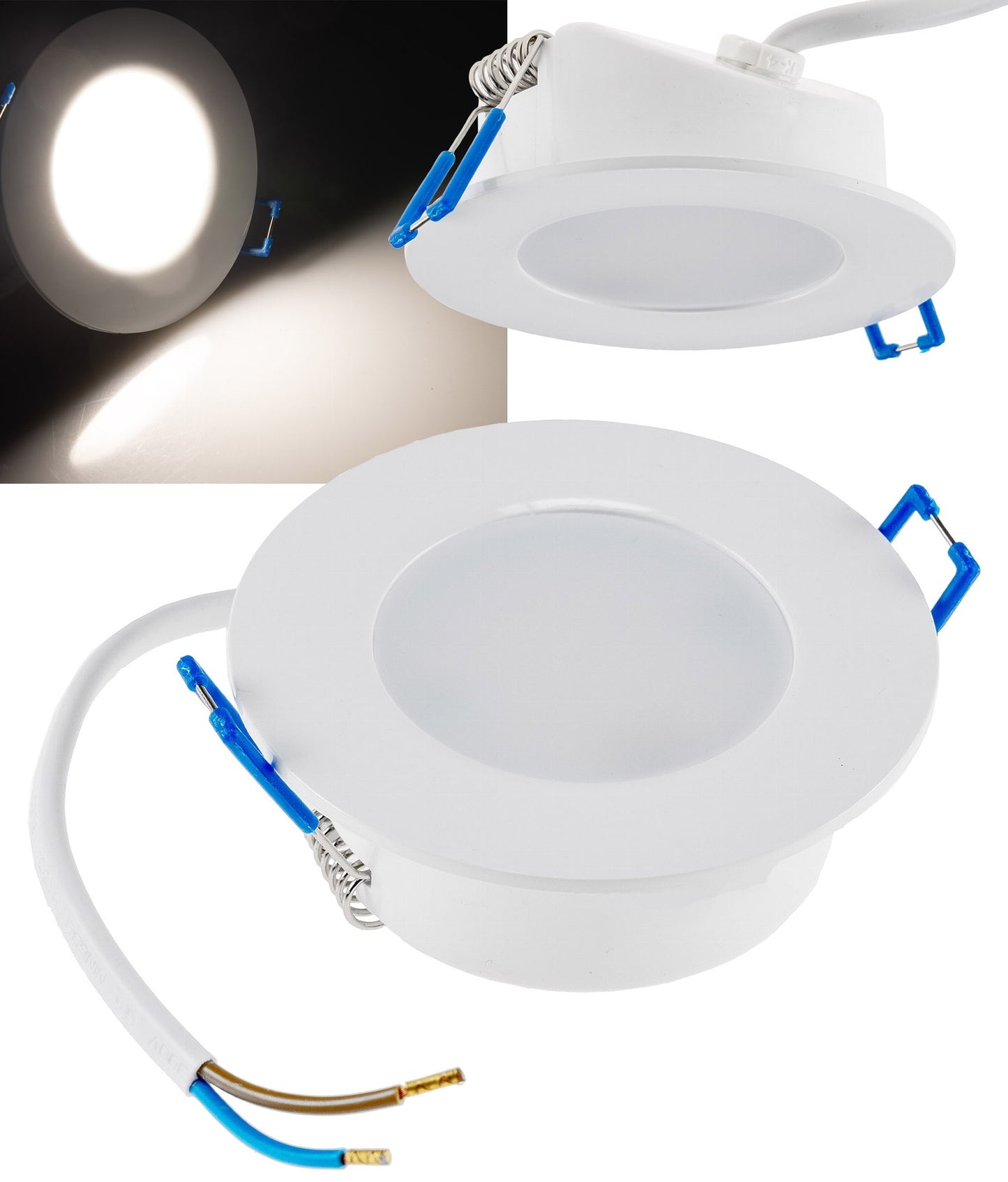 LED-Einbauleuchte, 30mm flach, IP44, 460/500 Lumen, 4,9W, 230V, Ø85x30mm, Energieeffizienzklasse E