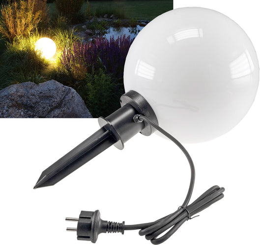 Trano Garten Kugelleuchte Ø30cm mit Erdspieß IP44, 230V, E27 Fassung, 1,5m Kabel – wetterfest, hitze- & frostbeständig