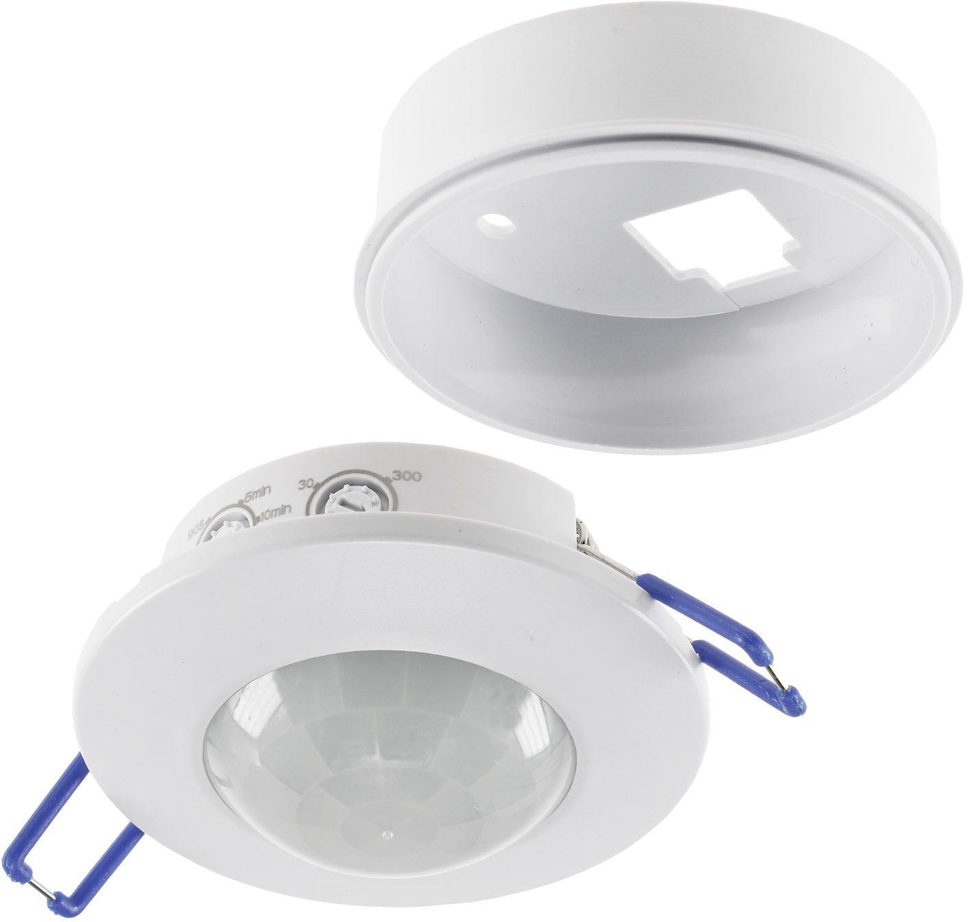 Trano 360° Decken-Einbau-Bewegungsmelder FLAT PIR, LED geeignet, 8m Reichweite, Ø80x30mm, 230V, IP20, einstellbar, inkl. Aufputz-Adapter
