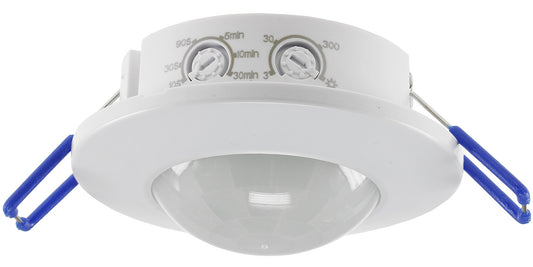 Trano 360° Decken-Einbau-Bewegungsmelder FLAT PIR, LED geeignet, 8m Reichweite, Ø80x30mm, 230V, IP20, einstellbar, inkl. Aufputz-Adapter