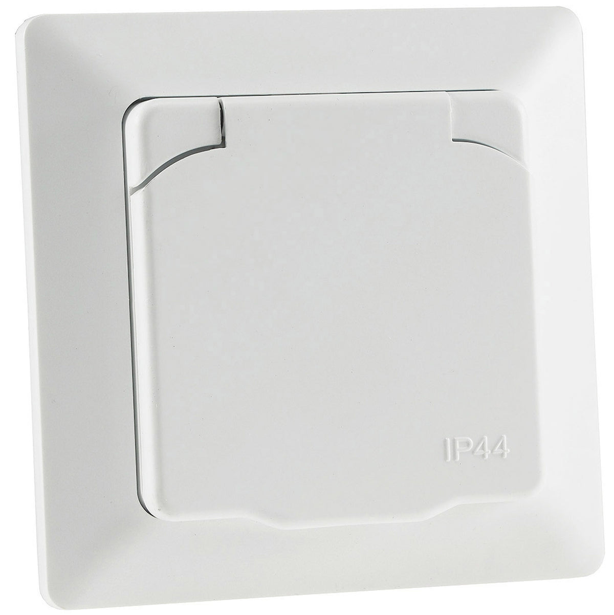 Trano Schutzkontakt-Steckdose IP44 250V~/16A inkl. Rahmen UP weiß matt & anthrazit, spritzwassergeschützt, 80x80mm