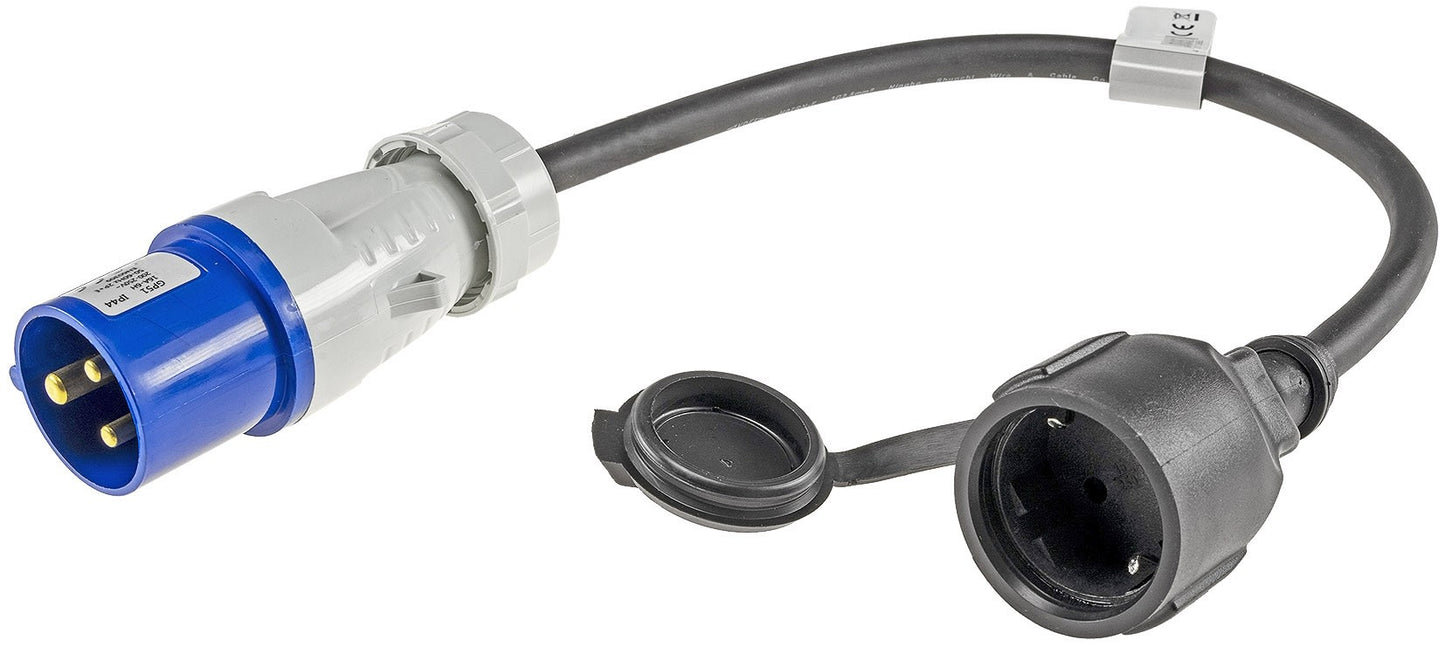 Trano CEE Adapter 230V 16A IP44 – Schutzkontakt-Stecker/Kupplung auf CEE – 0,35m H07RN-F 3G2,5 – Camping Wohnwagen Caravan