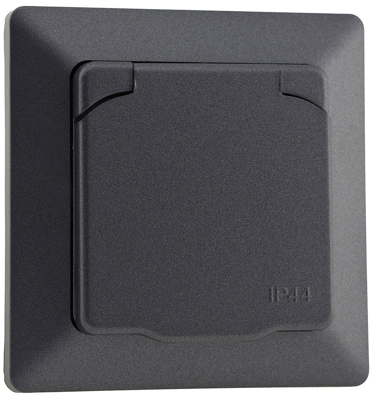 Trano Schutzkontakt-Steckdose IP44 250V~/16A inkl. Rahmen UP weiß matt & anthrazit, spritzwassergeschützt, 80x80mm