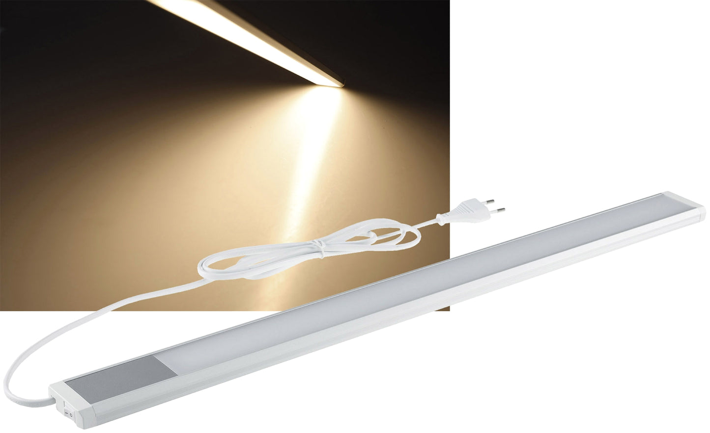 LED Unterbauleuchte 60cm, 230V, Direktbetrieb, Warmweiß/Neutralweiß, Aluminium-Gehäuse, 10W, Nicht Dimmbar, IP20, Inkl. 1,5m Kabel und Stecker