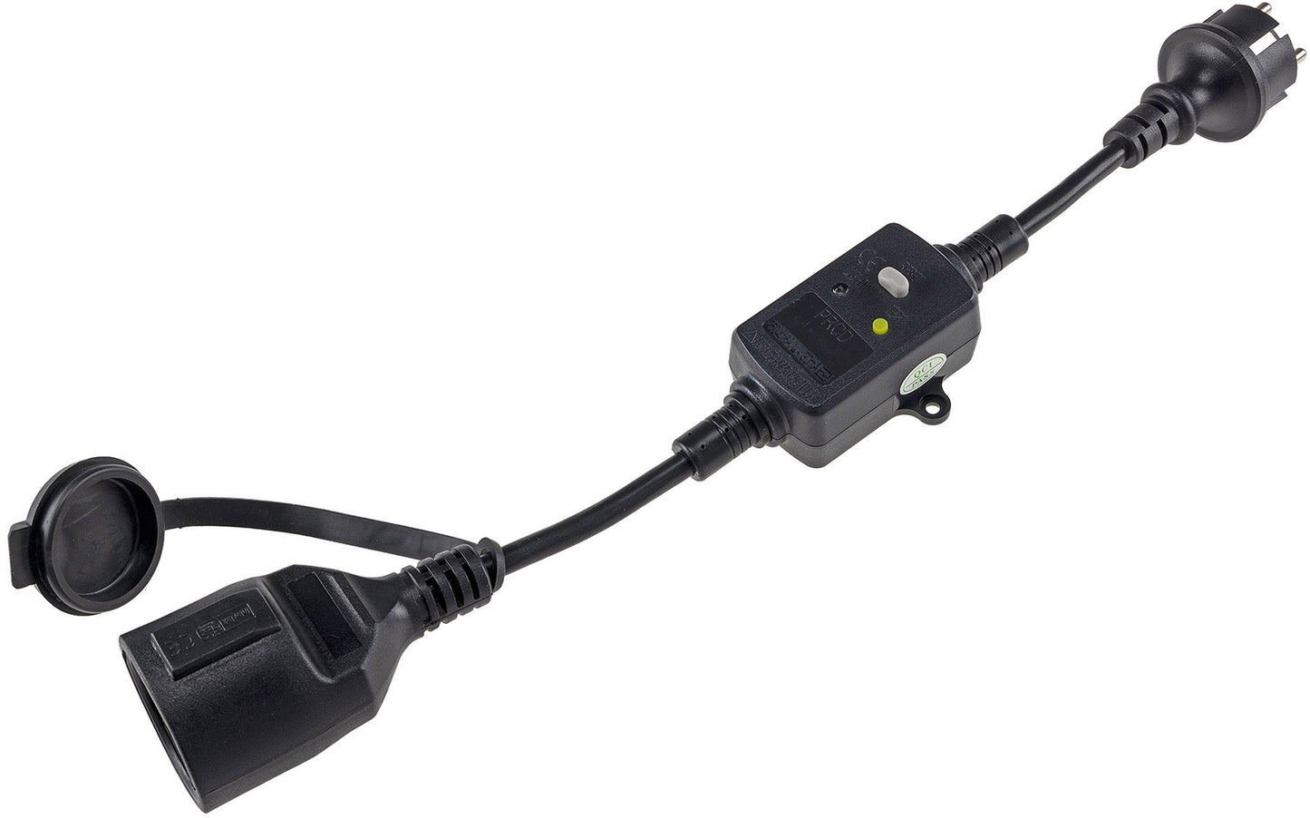 Fehlerstromschutzadapter IP44 250V 16A | Zwischenstecker mit FI-Schalter 30mA | Personenschutz für Außenbereich, zweipolig, spritzwassergeschützt