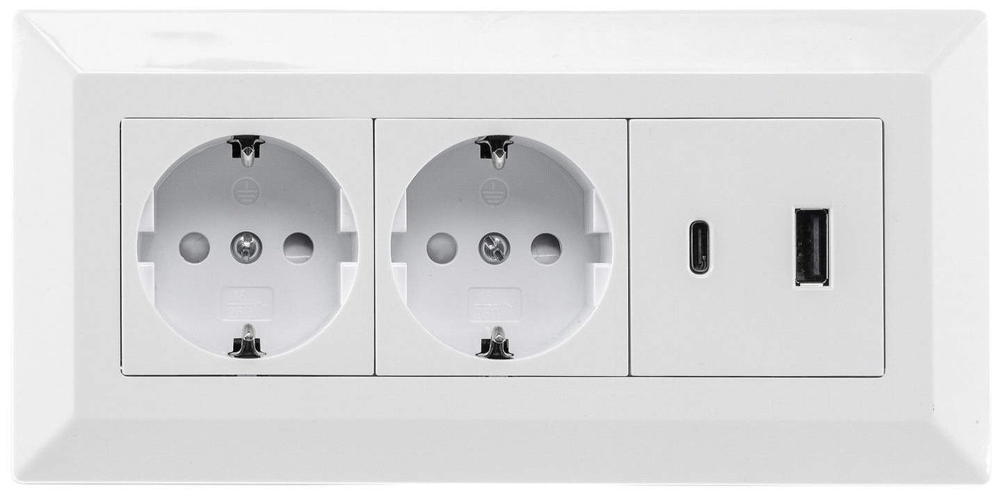 2-fach Steckdosenblock mit USB-A & USB-C – Praktische Stromversorgung in stilvollen Farben