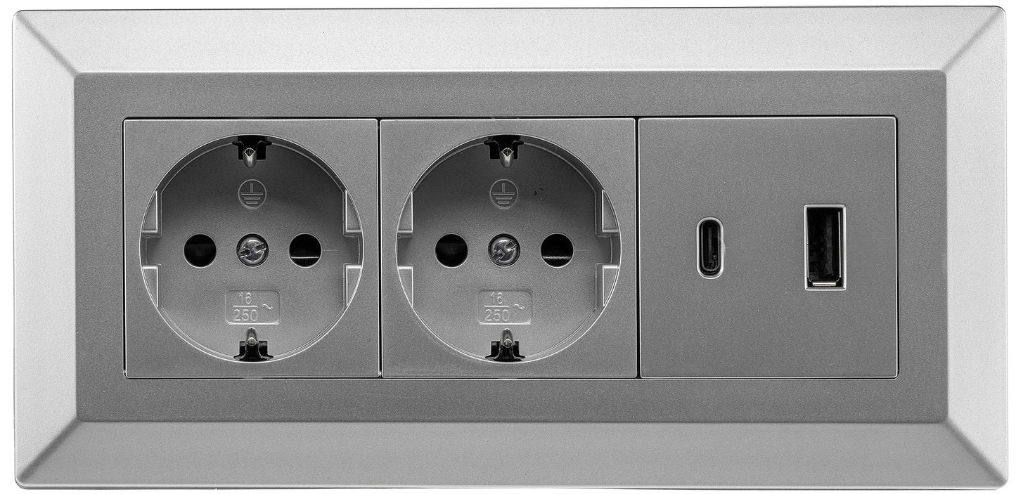 2-fach Steckdosenblock mit USB-A & USB-C – Praktische Stromversorgung in stilvollen Farben