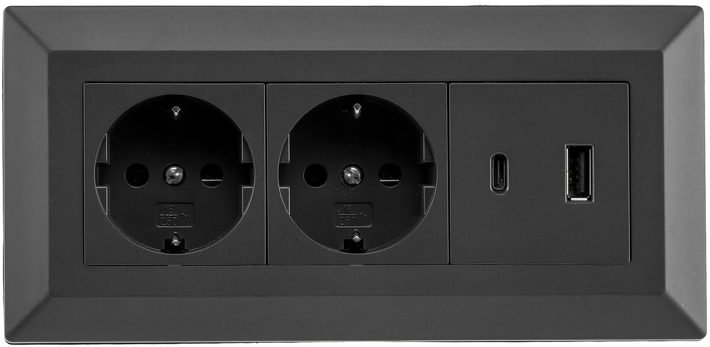 2-fach Steckdosenblock mit USB-A & USB-C – Praktische Stromversorgung in stilvollen Farben