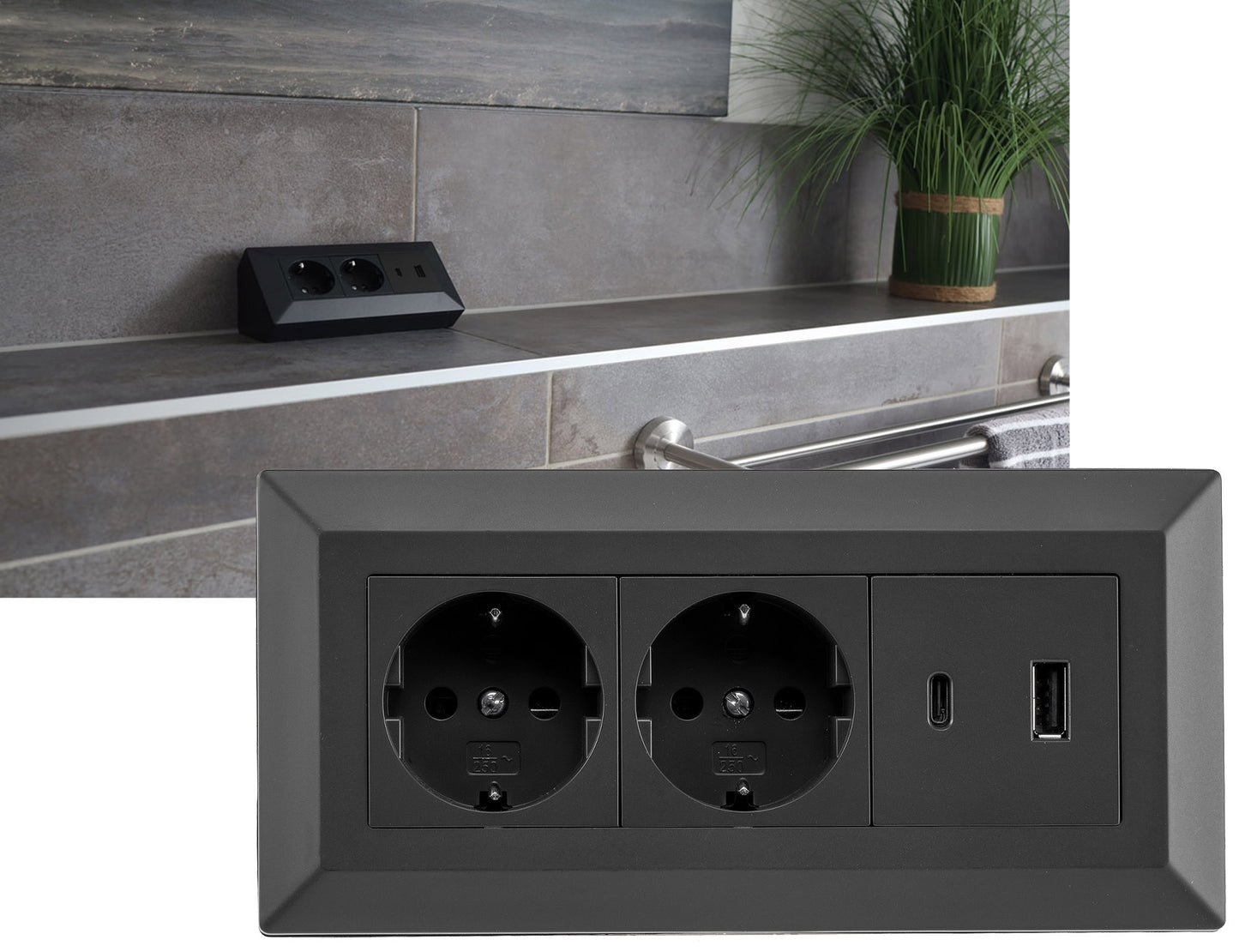 2-fach Steckdosenblock mit USB-A & USB-C – Praktische Stromversorgung in stilvollen Farben