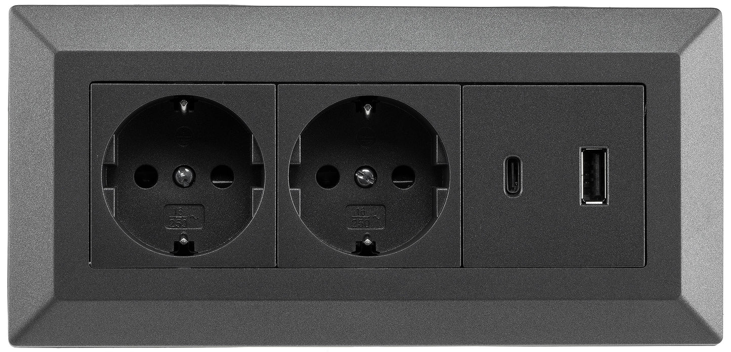 2-fach Steckdosenblock mit USB-A & USB-C – Praktische Stromversorgung in stilvollen Farben