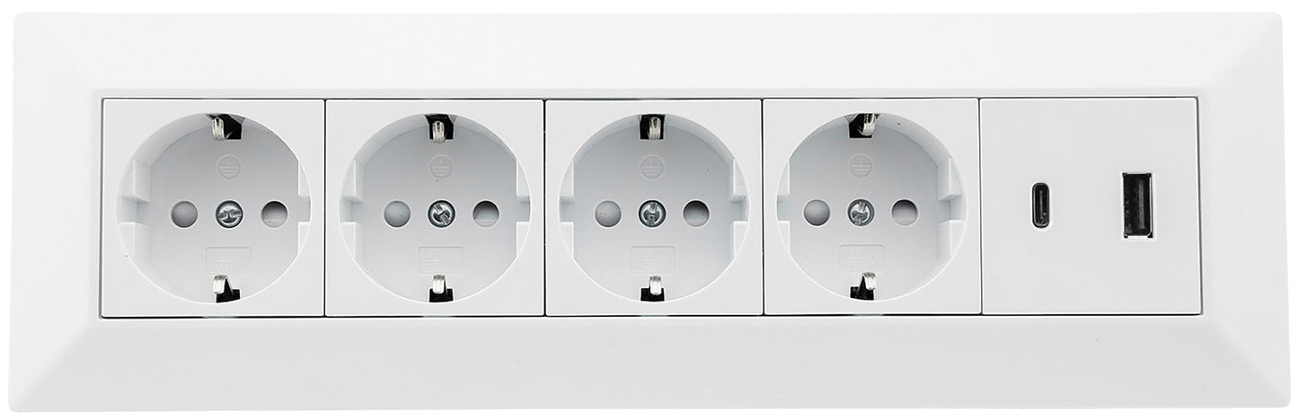 4-fach Steckdosenblock mit USB-A & USB-C, 250V~/16A, 3600W, PD 20W, 3,1A, Aufbaumontage, 26x8x8cm, in 4 Farben