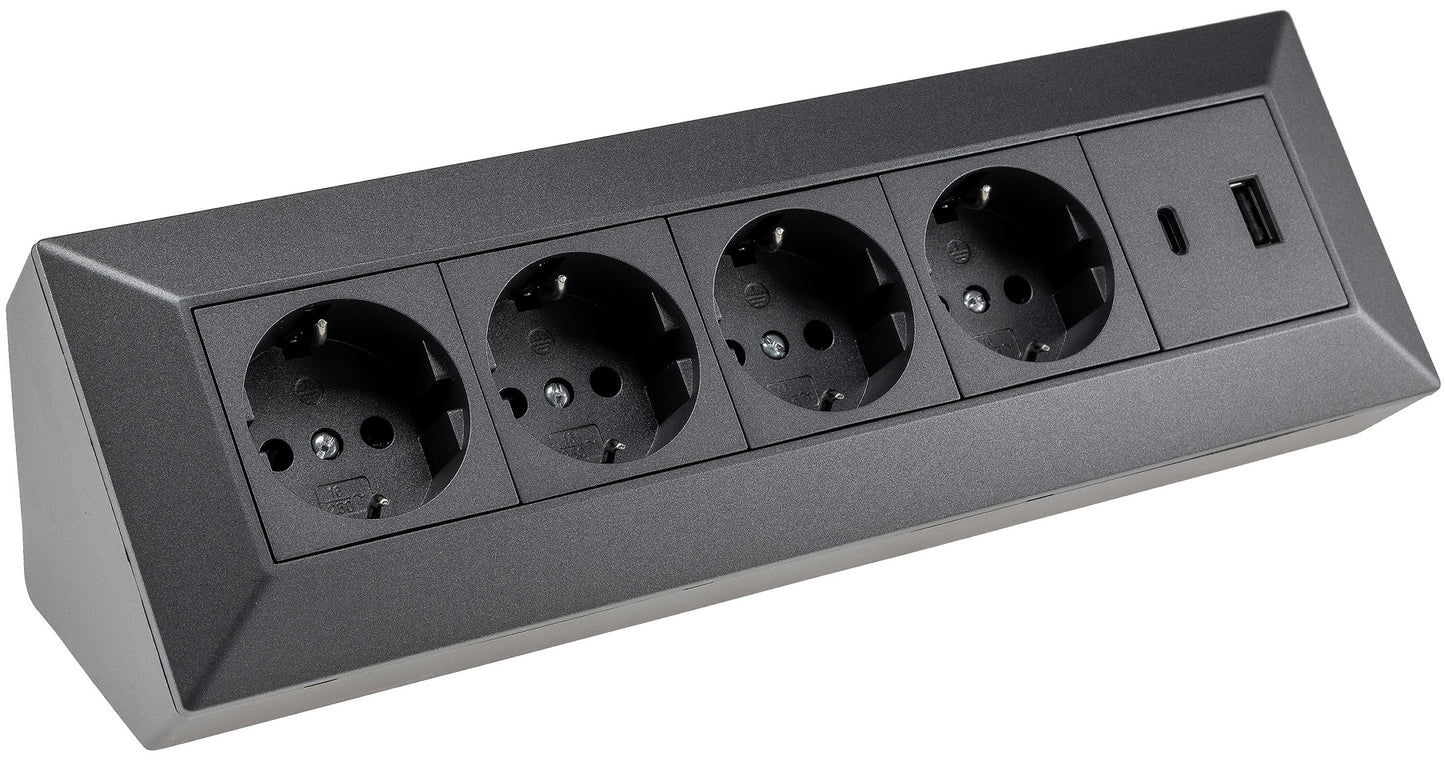 4-fach Steckdosenblock mit USB-A & USB-C, 250V~/16A, 3600W, PD 20W, 3,1A, Aufbaumontage, 26x8x8cm, in 4 Farben