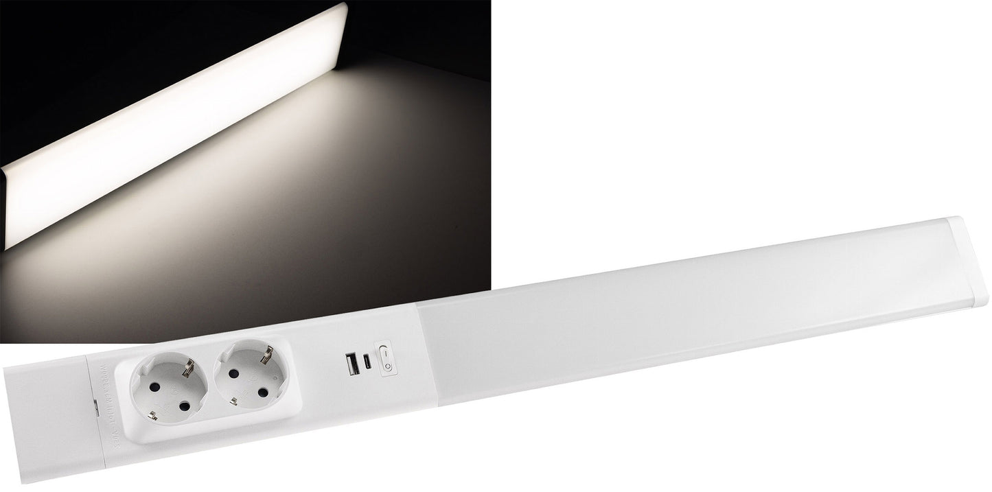 LED Unterbauleuchte weiß mit USB A+C PD, 60cm, Neutralweiß und warmweiß