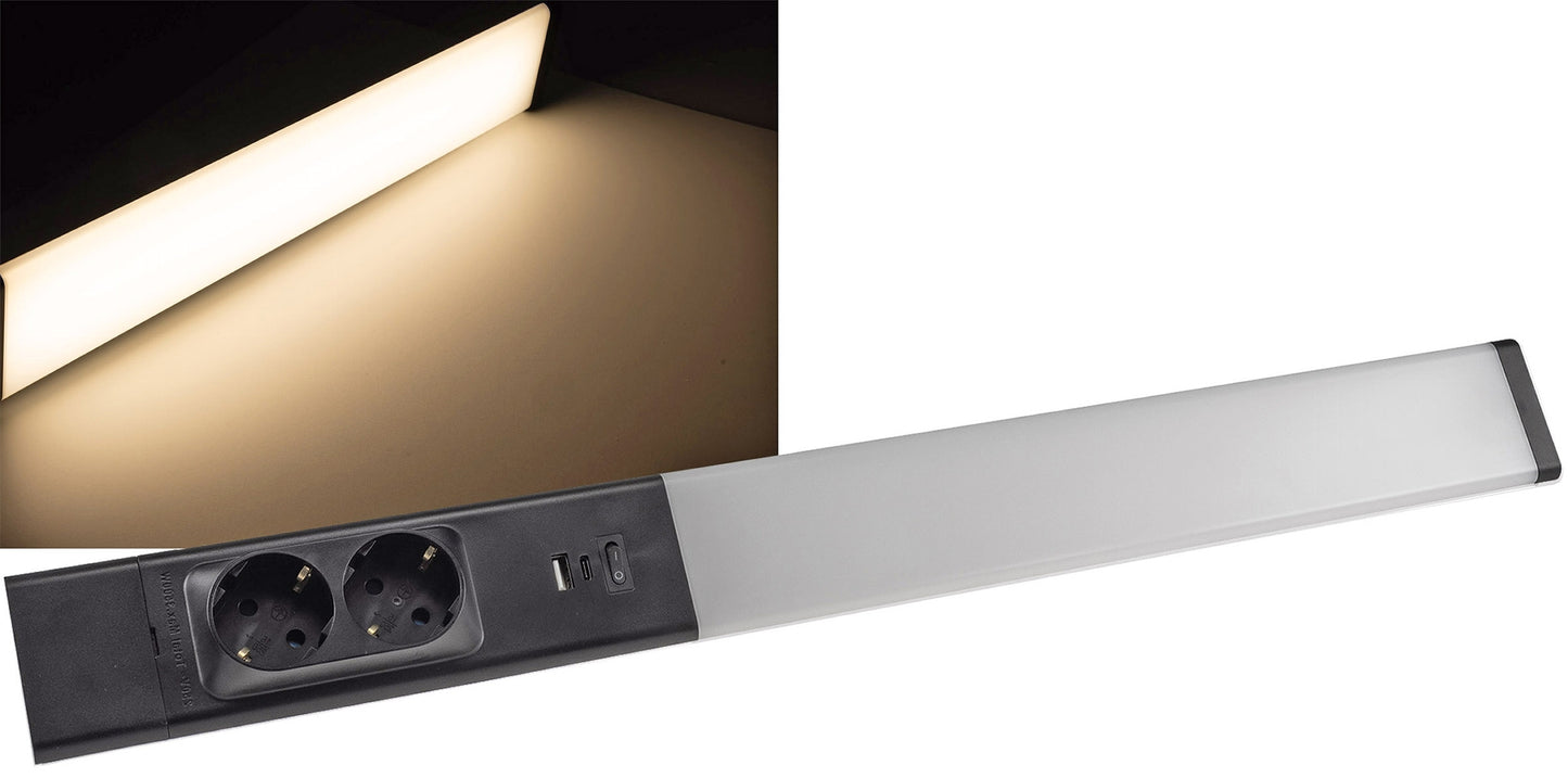 LED Unterbauleuchte schwarz mit USB A+C PD, 60cm, Neutralweiß und warmweiß
