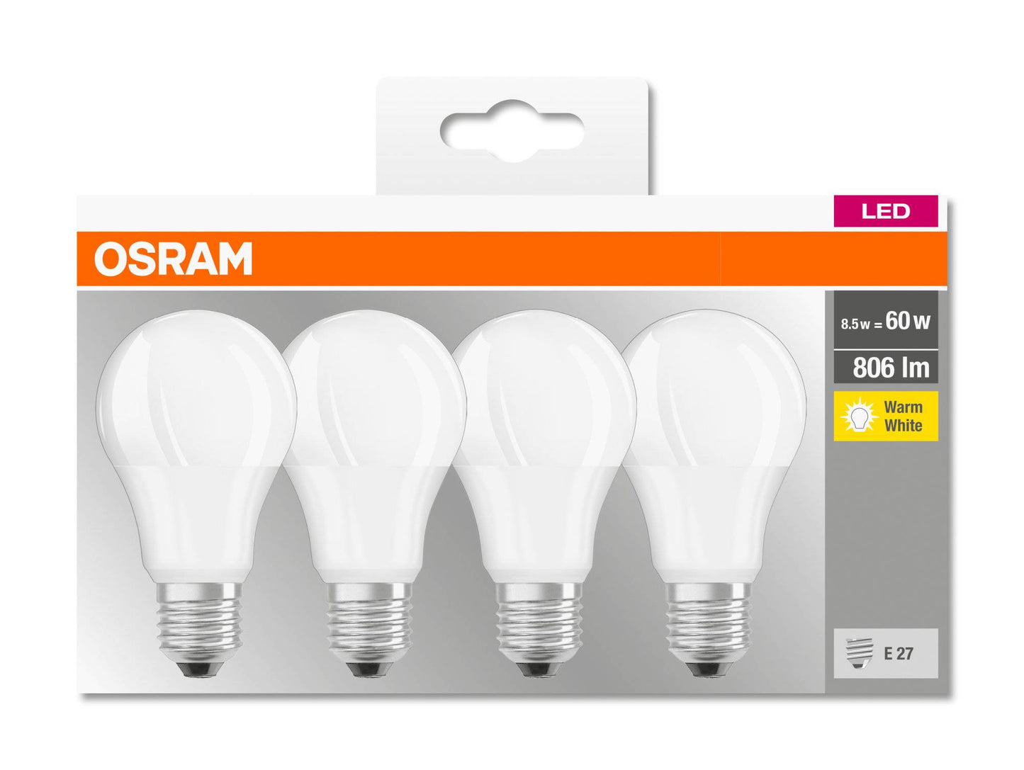 4x Osram LED Glühbirne Base E27 Glühlampen Birnen warmweiß neutralweiß 9W 806Lm