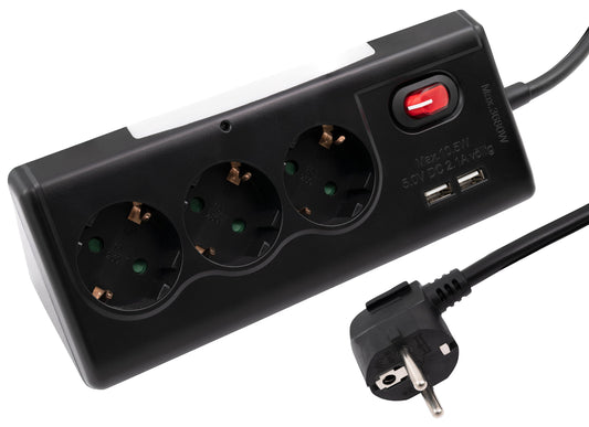 Möbelsteckdose 3-fach Schalter USB Steckdosenleiste Schreibtisch Büro Küche 1,4m