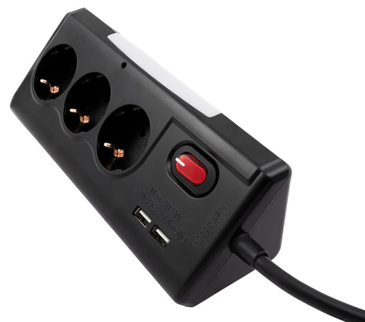 Möbelsteckdose 3-fach Schalter USB Steckdosenleiste Schreibtisch Büro Küche 1,4m
