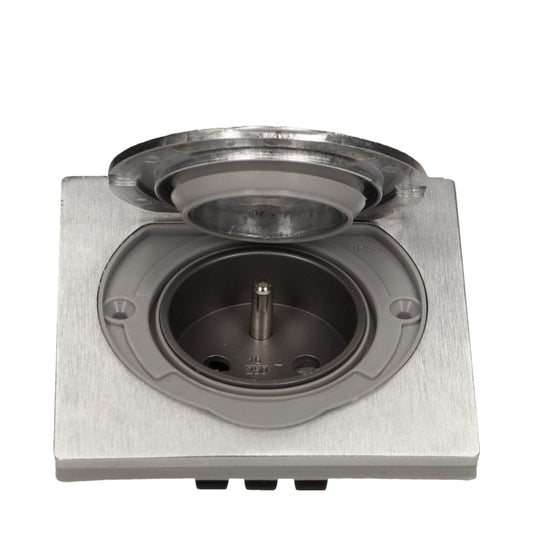 Steckdose für Unterputzmontage IP44 Edelstahl Schuko mit Klapp-Deckel