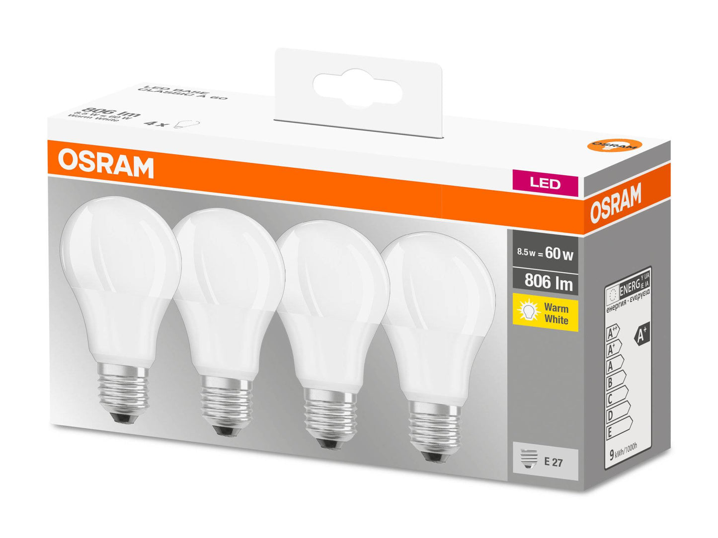 4x Osram LED Glühbirne Base E27 Glühlampen Birnen warmweiß neutralweiß 9W 806Lm