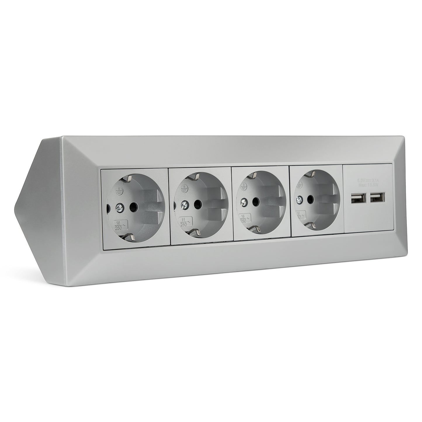 Möbel-Steckdose 4-fach 2x USB-A Mehrfachsteckdose Steckdosenleiste Küche Büro Tisch