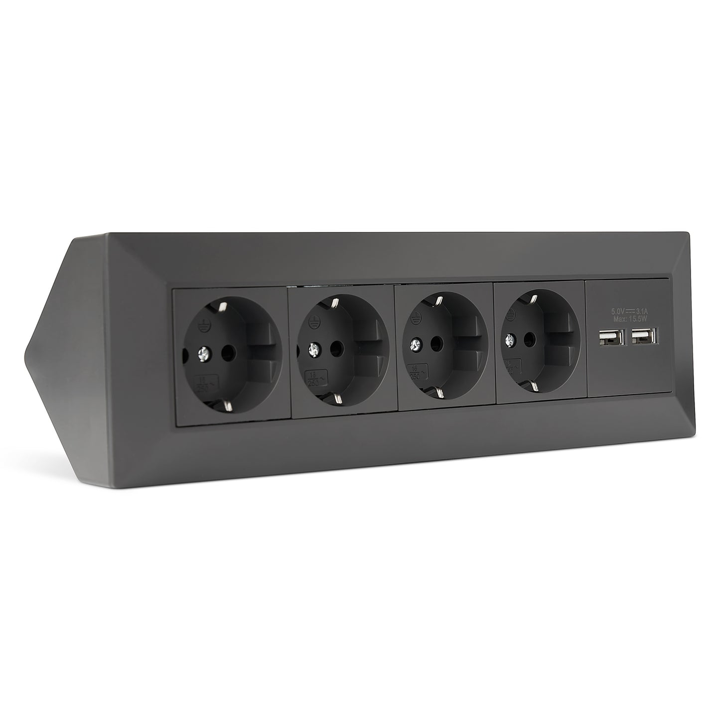 Möbel-Steckdose 4-fach 2x USB-A Mehrfachsteckdose Steckdosenleiste Küche Büro Tisch