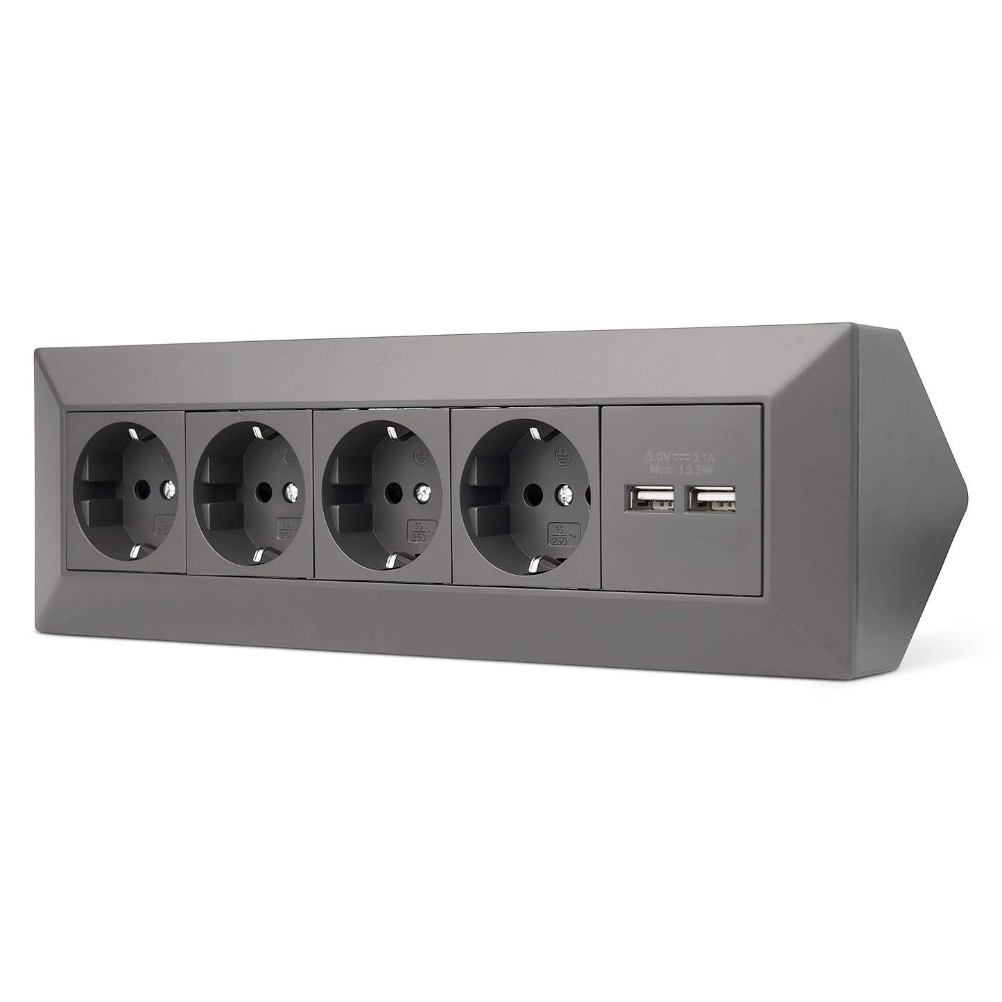 Möbel-Steckdose 4-fach 2x USB-A Mehrfachsteckdose Steckdosenleiste Küche Büro Tisch