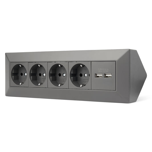 Möbel-Steckdose 4-fach 2x USB-A Mehrfachsteckdose Steckdosenleiste Küche Büro Tisch