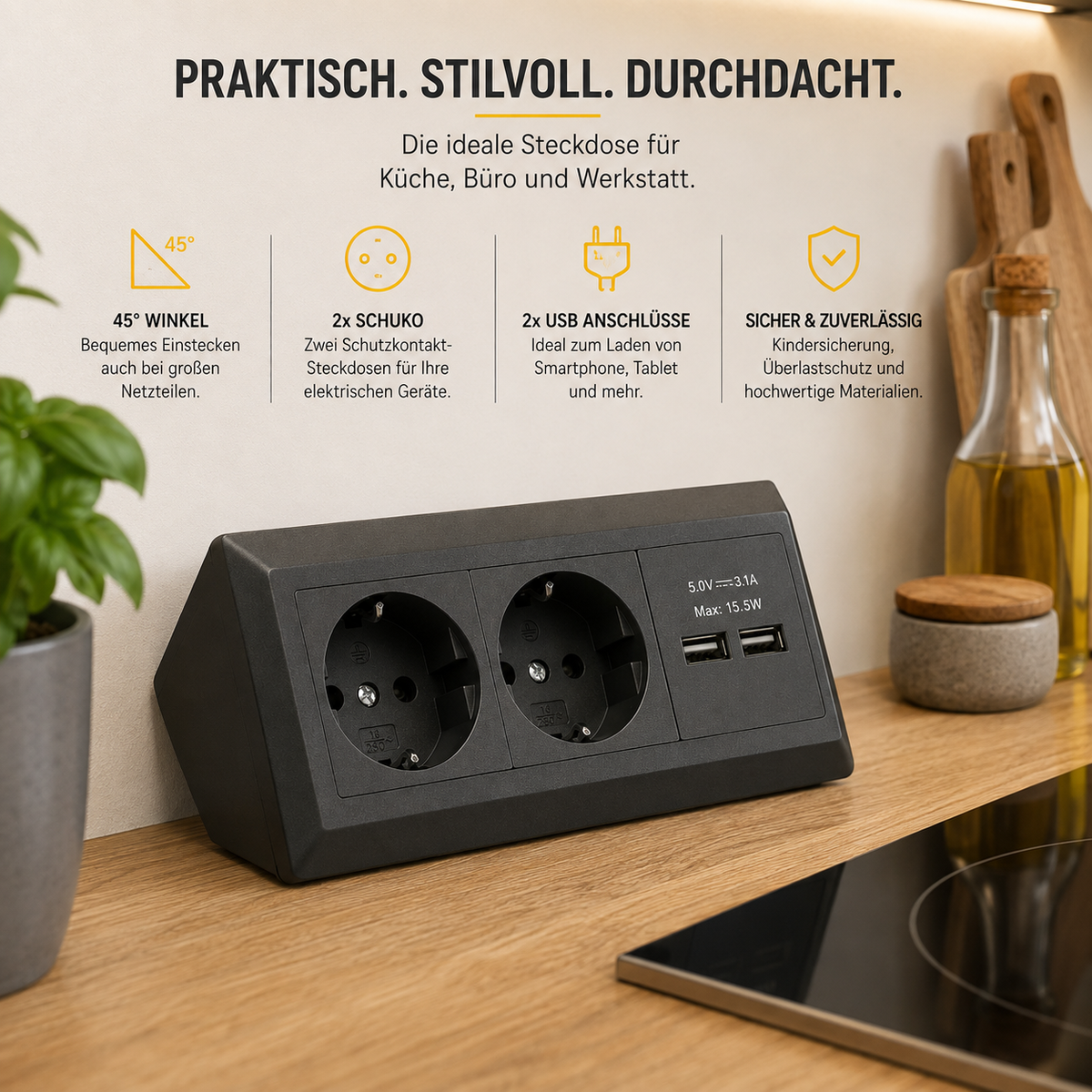 Steckdose Küche Büro Möbel Kunststoff Küchensteck-dose Steckdosenelement Ecke