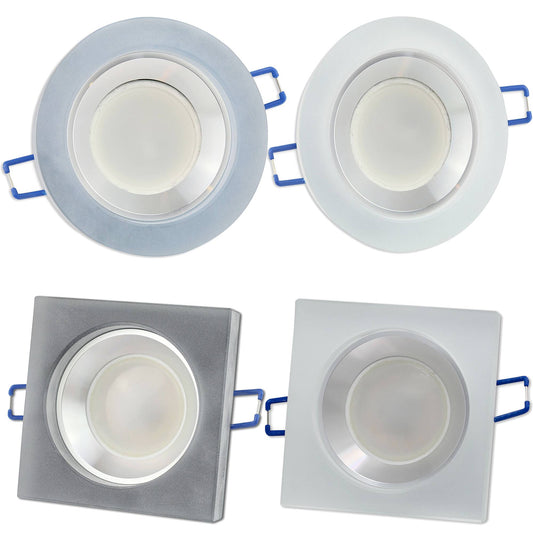 LED Einbaustrahler MR16 12 Volt 5-7 Watt Glas rund eckig Einbauspot 70mm matt