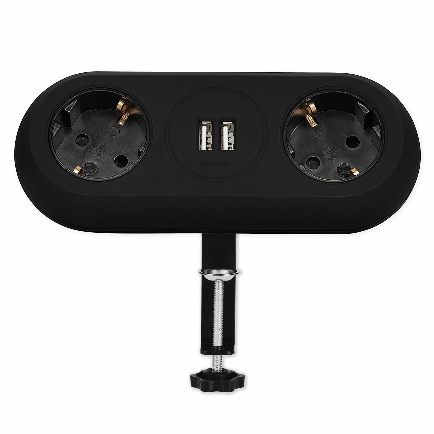 Tisch-Steckdose 2-fach 2x USB schwarz Küche Büro Steckdosenleiste Schreibtisch