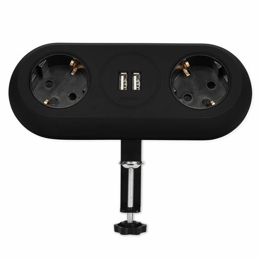 Tisch-Steckdose 2-fach 2x USB schwarz Küche Büro Steckdosenleiste Schreibtisch