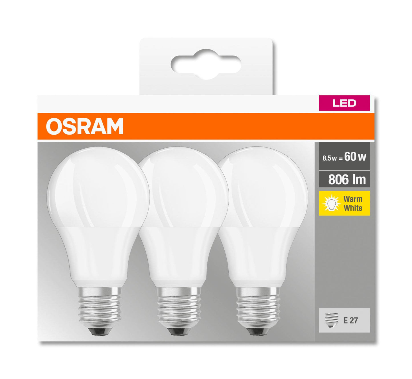 3er-Pack Osram LED Glühbirne Base A60 E27 Glühlampen Birnen warmweiß neutralweiß