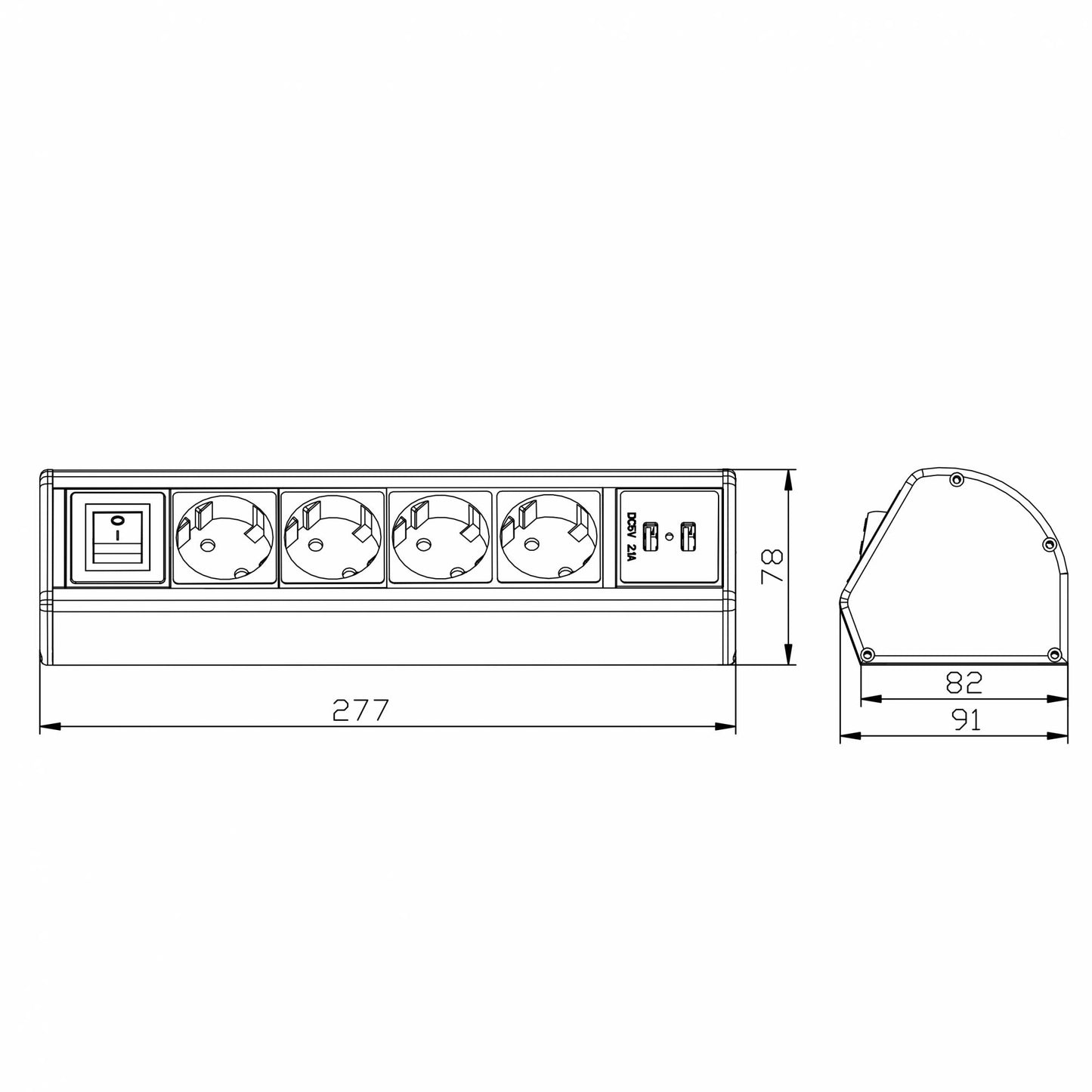 Möbel-Steckdose 4-fach Schalter USB Steckdosenleiste Schreibtisch Büro Küche 2m