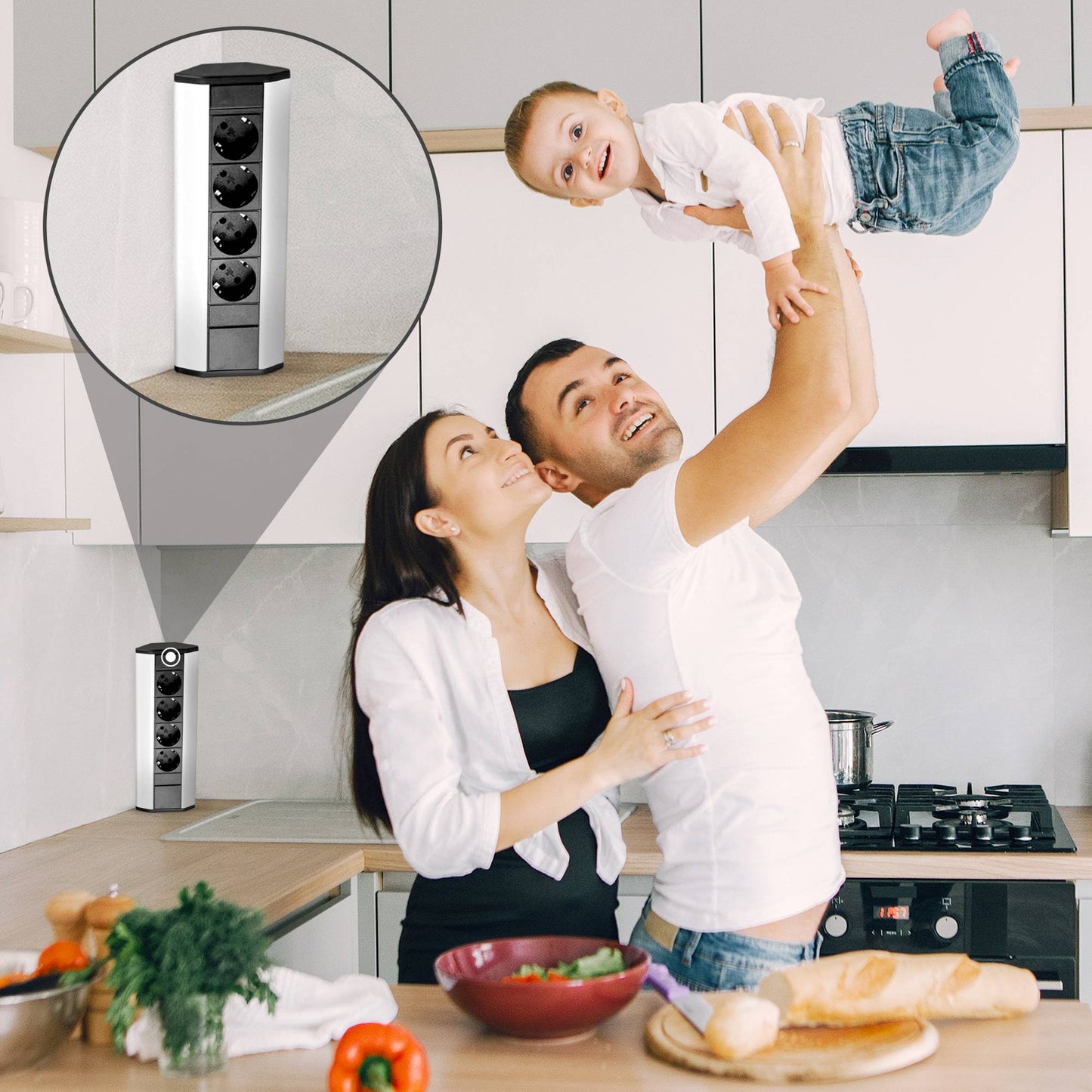 Steckdose versenkbar Küche Büro Tischsteckdose 3-fach Mehrfachsteckdose