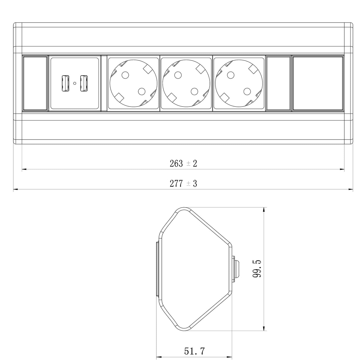 Möbel-Steckdose USB Mehrfachsteckdose Küche Büro 2m Kabel Steckdosenleiste