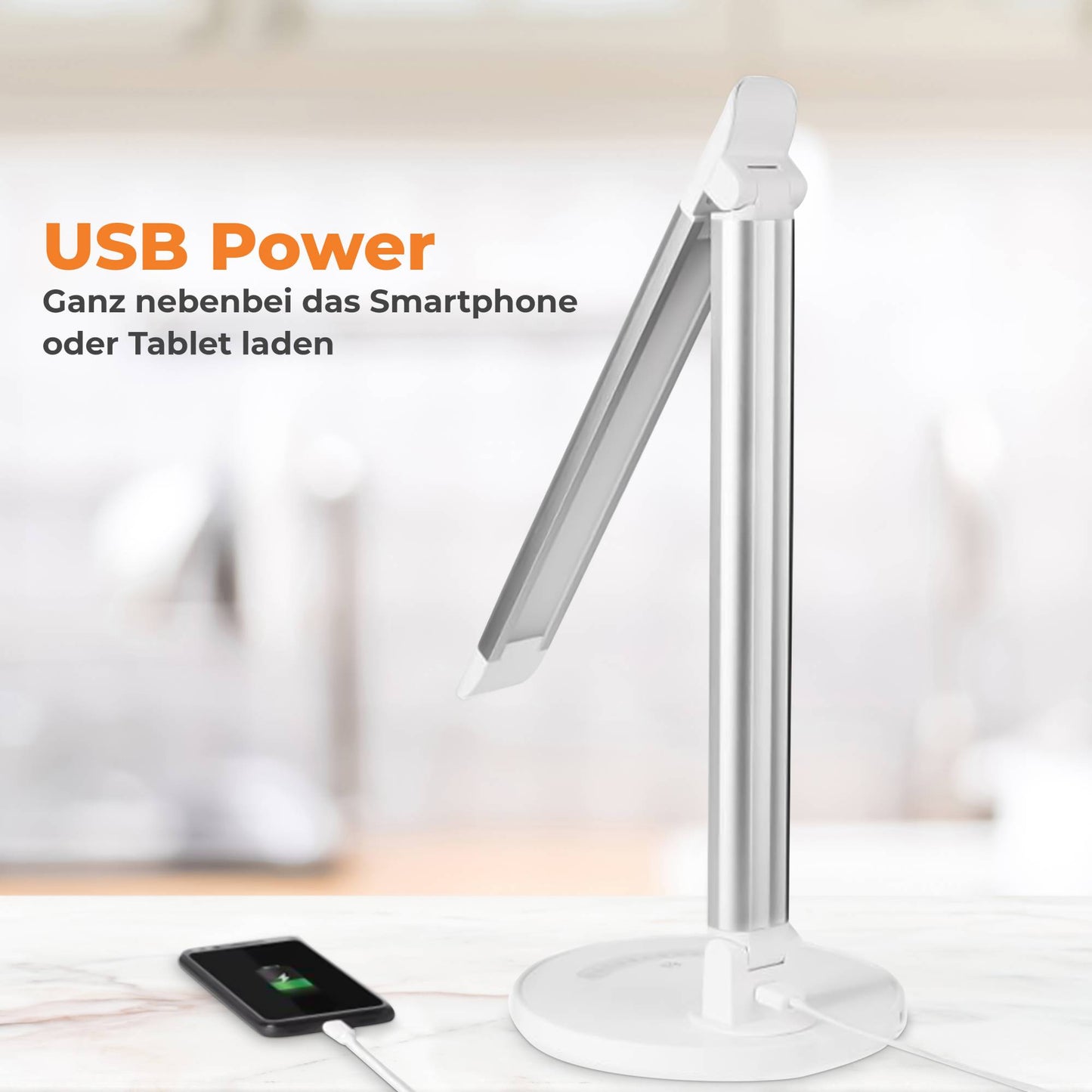 LED Tischleuchte weiß dimmbar mit USB Schreibtischlampe Büroleuchte 3Lichtfarben