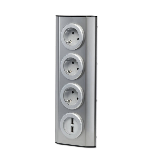 Mehrfachsteckdose 3-fach 2x USB silber Steckdosenverteiler Steckdosenadapter