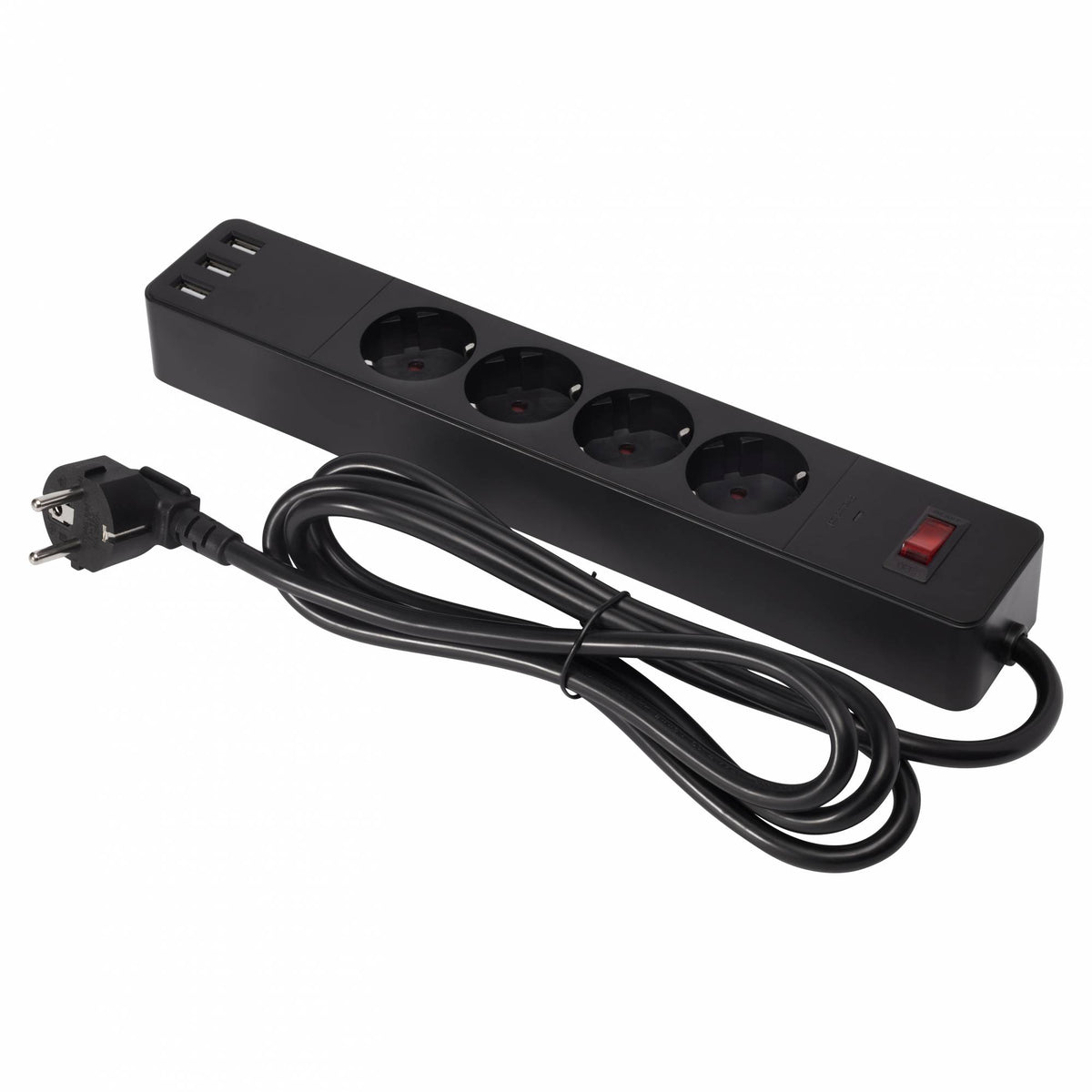 Mehrfach-Steckdose 4-fach 3x USB Schalter 1,8m Steckdosenleiste