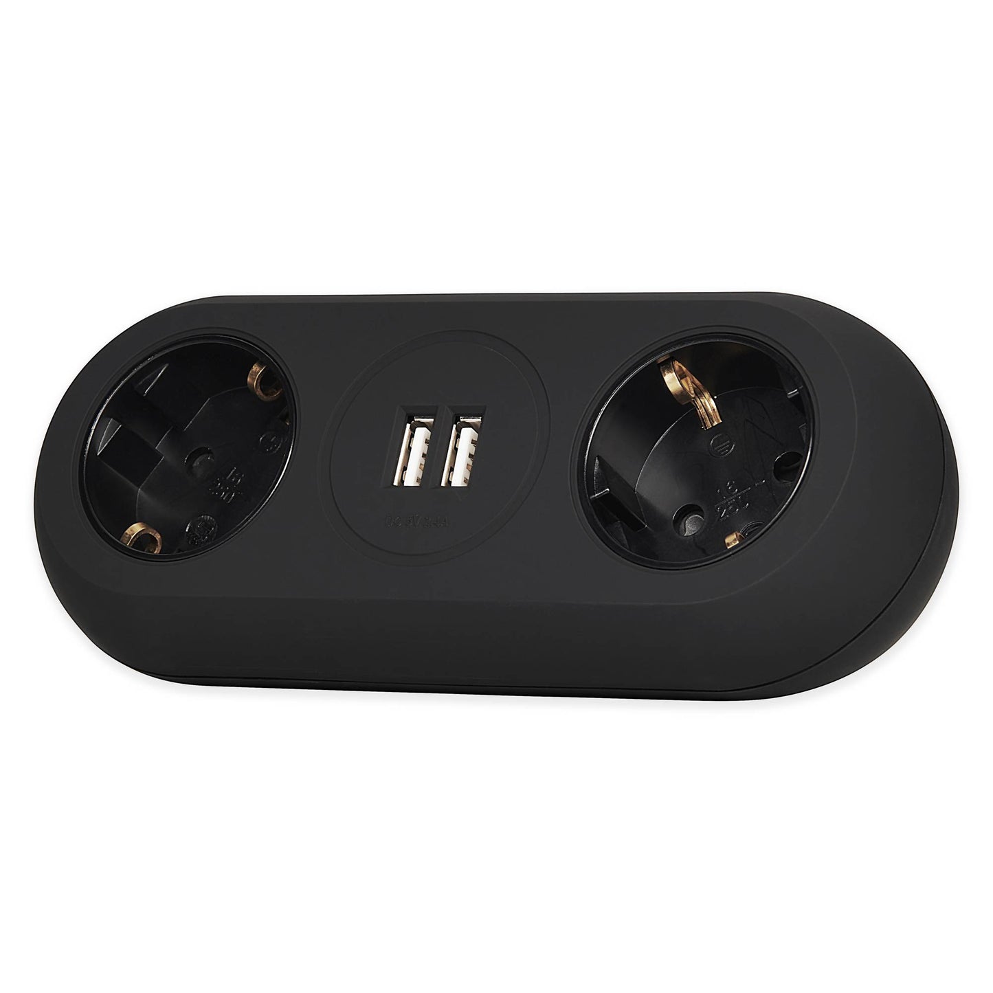 Tisch-Steckdose 2-fach 2x USB schwarz Küche Büro Steckdosenleiste Schreibtisch