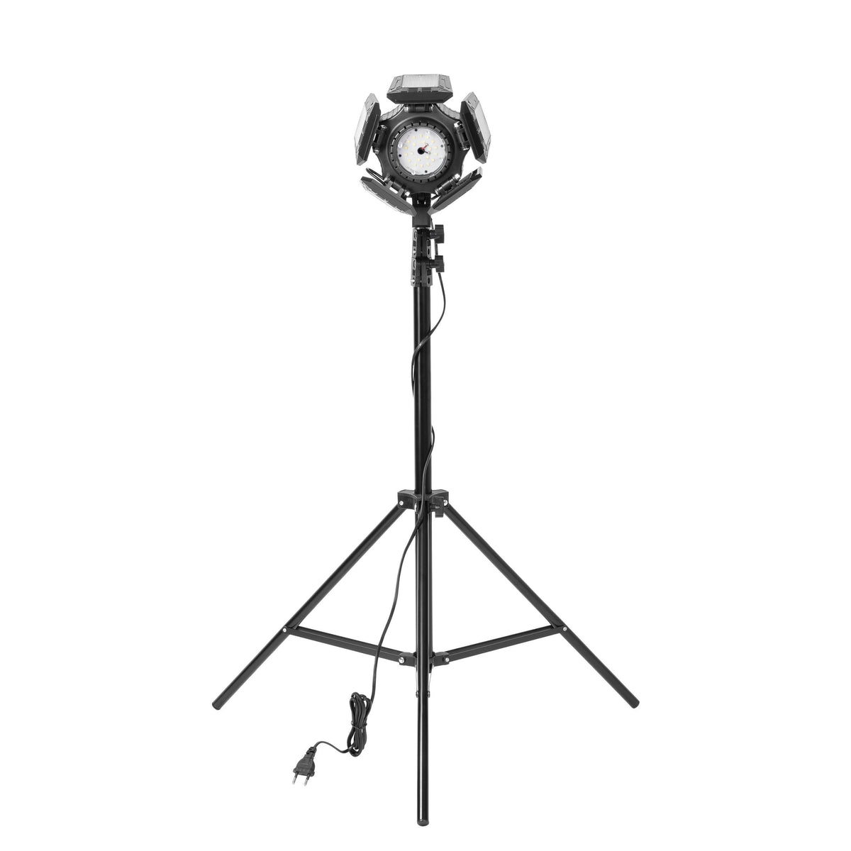 Trano LED Baustrahler Set 55W – 4950lm, 6500K, klappbar mit 5 Flügeln, höhenverstellbares Stativ 68–210cm, E27, IP20, 2m Kabel
