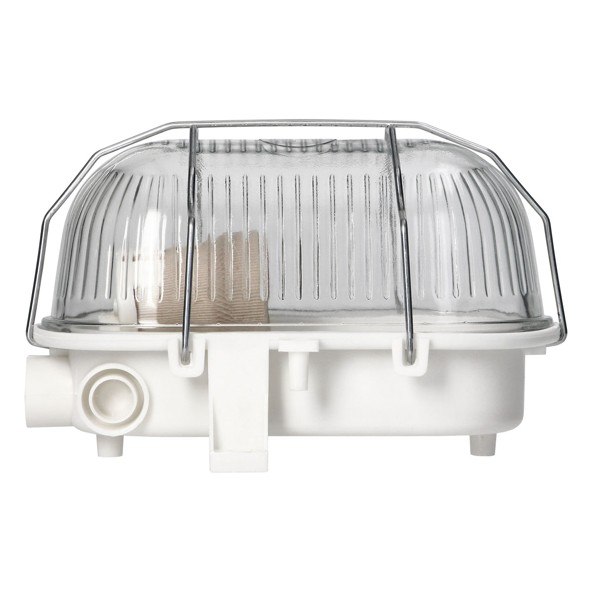 TRANO Kellerlampe Wand-/Deckenleuchte Weiß mit Glasabdeckung E27 IP54 15W max. – Innen & Außen, 230V, 125x115x180mm