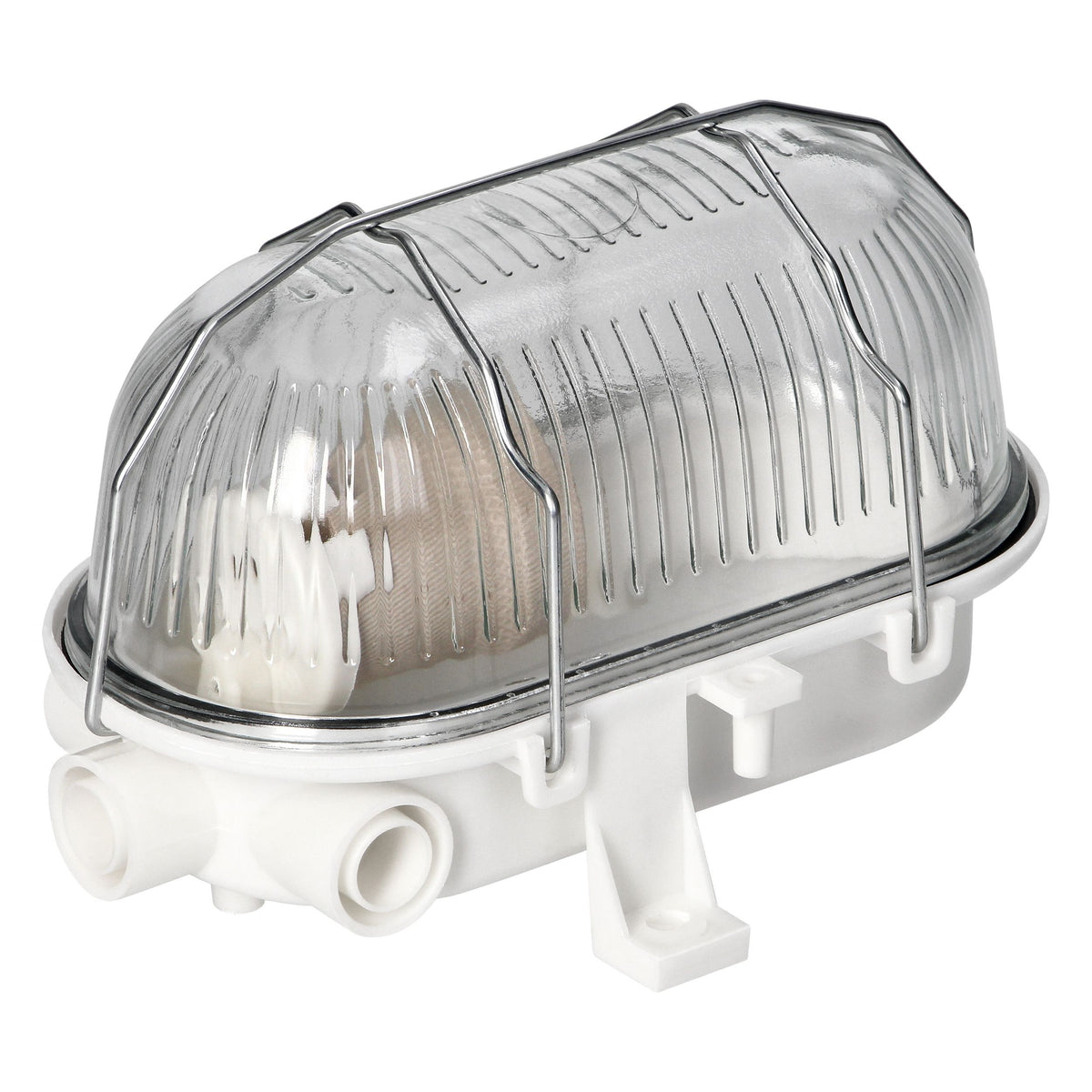 TRANO Kellerlampe Wand-/Deckenleuchte Weiß mit Glasabdeckung E27 IP54 15W max. – Innen & Außen, 230V, 125x115x180mm