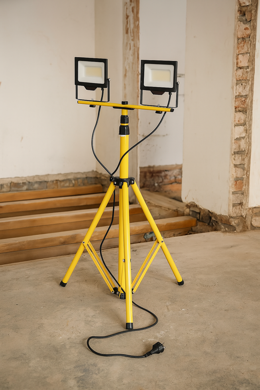 Trano LED Flutlicht Baustrahler Set 2x30W/50W/100W mit Stativ & 2m Kabel | IP65 | 4000K Neutralweiß | 8000lm | höhenverstellbar bis 160cm