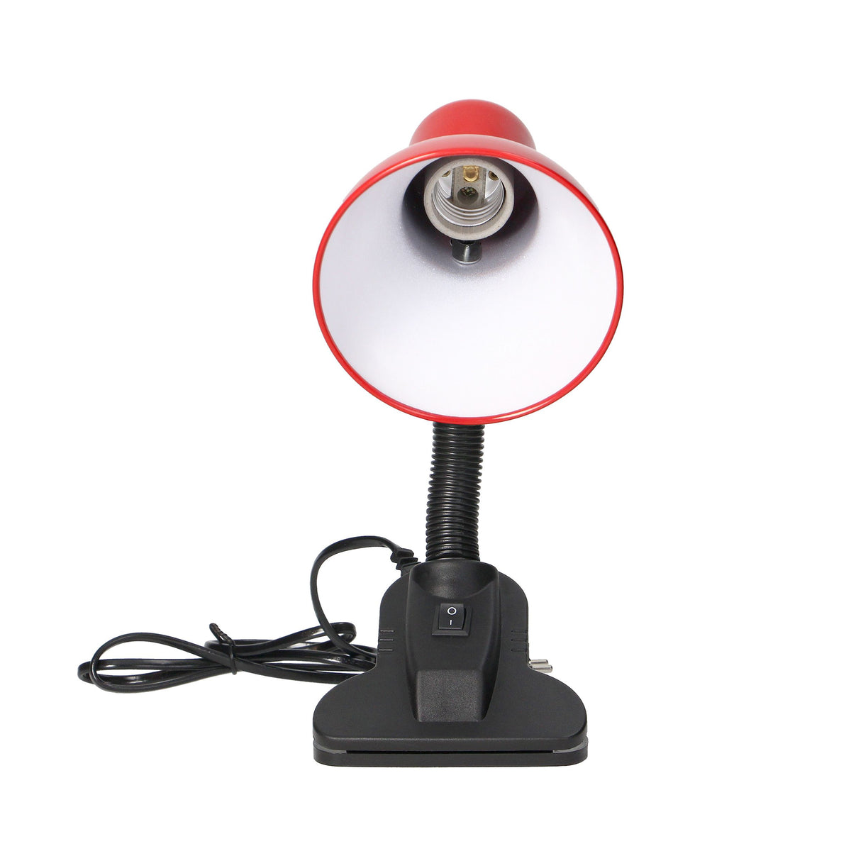 Trano Schreibtischlampe mit Clip, 10W E27, 230V, IP20, Stahl/Kunststoff, verstellbar, schwarz/weiß/rot – mit Schalter, höhenverstellbar