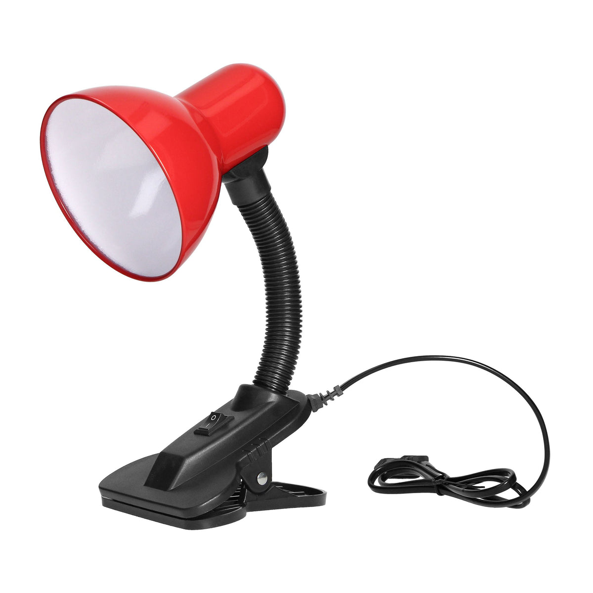 Trano Schreibtischlampe mit Clip, 10W E27, 230V, IP20, Stahl/Kunststoff, verstellbar, schwarz/weiß/rot – mit Schalter, höhenverstellbar