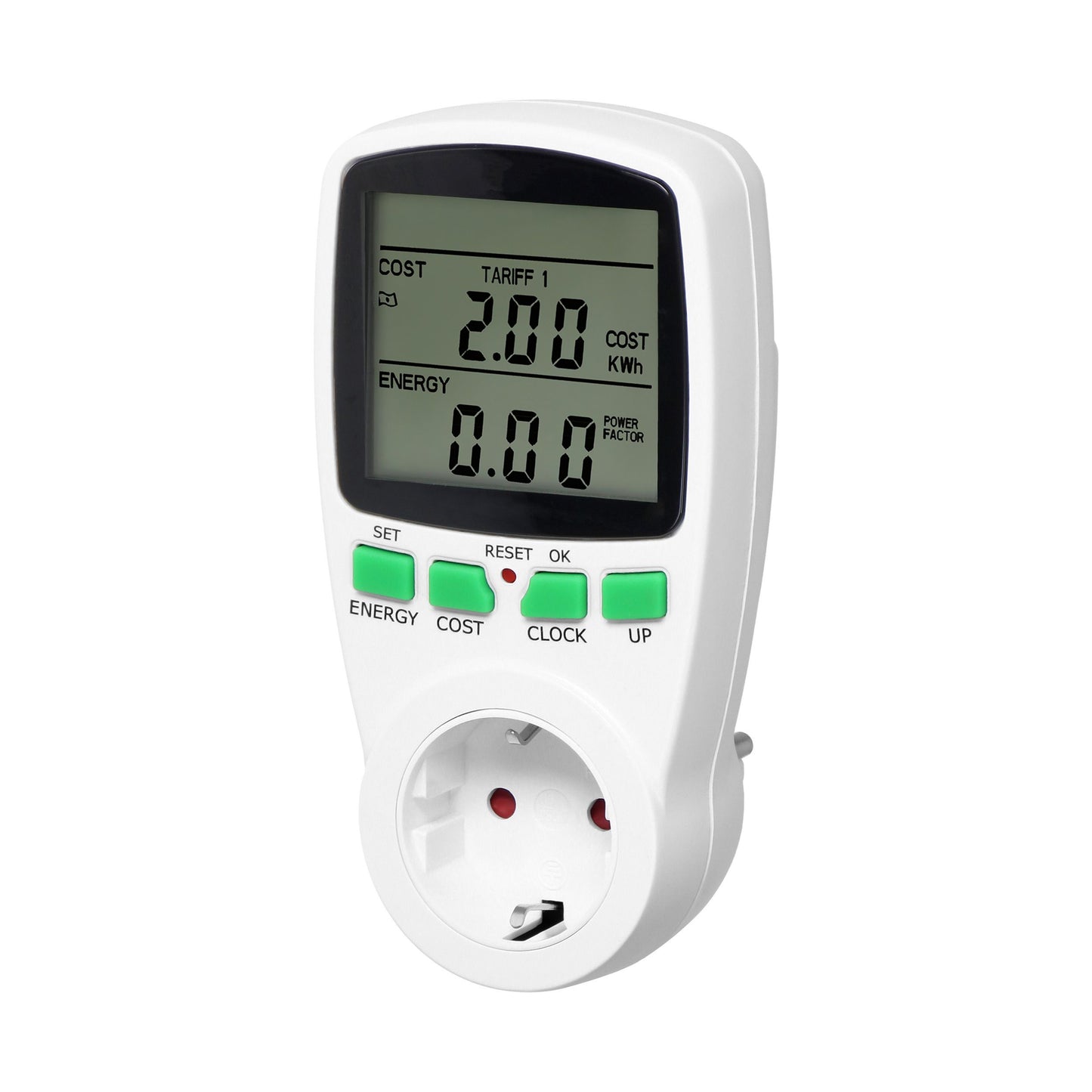 Zweitarif-Leistungsmesser mit LCD-Display, Max. Belastung 3680W, Weiß/Schwarz