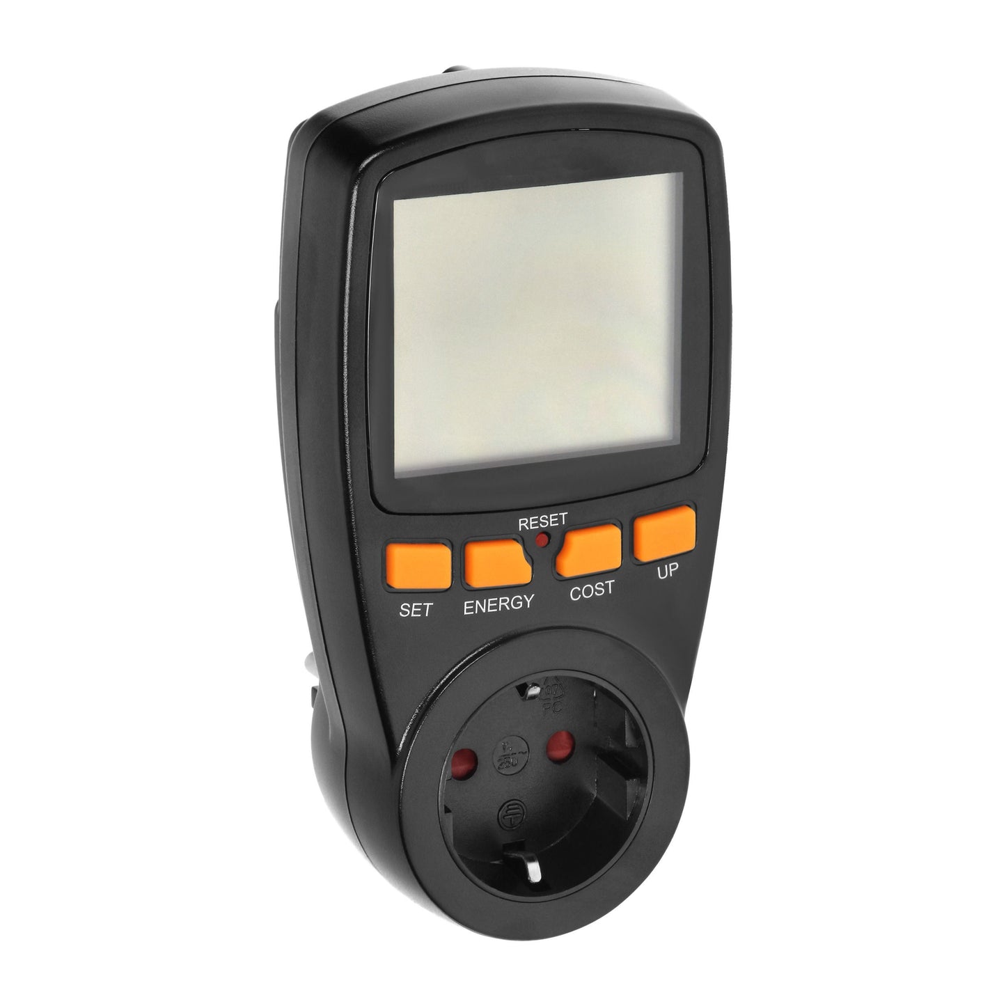 Eintarif-Leistungsmesser mit LCD-Display und eingebauter Batterie, Schuko, Weiß/Schwarz